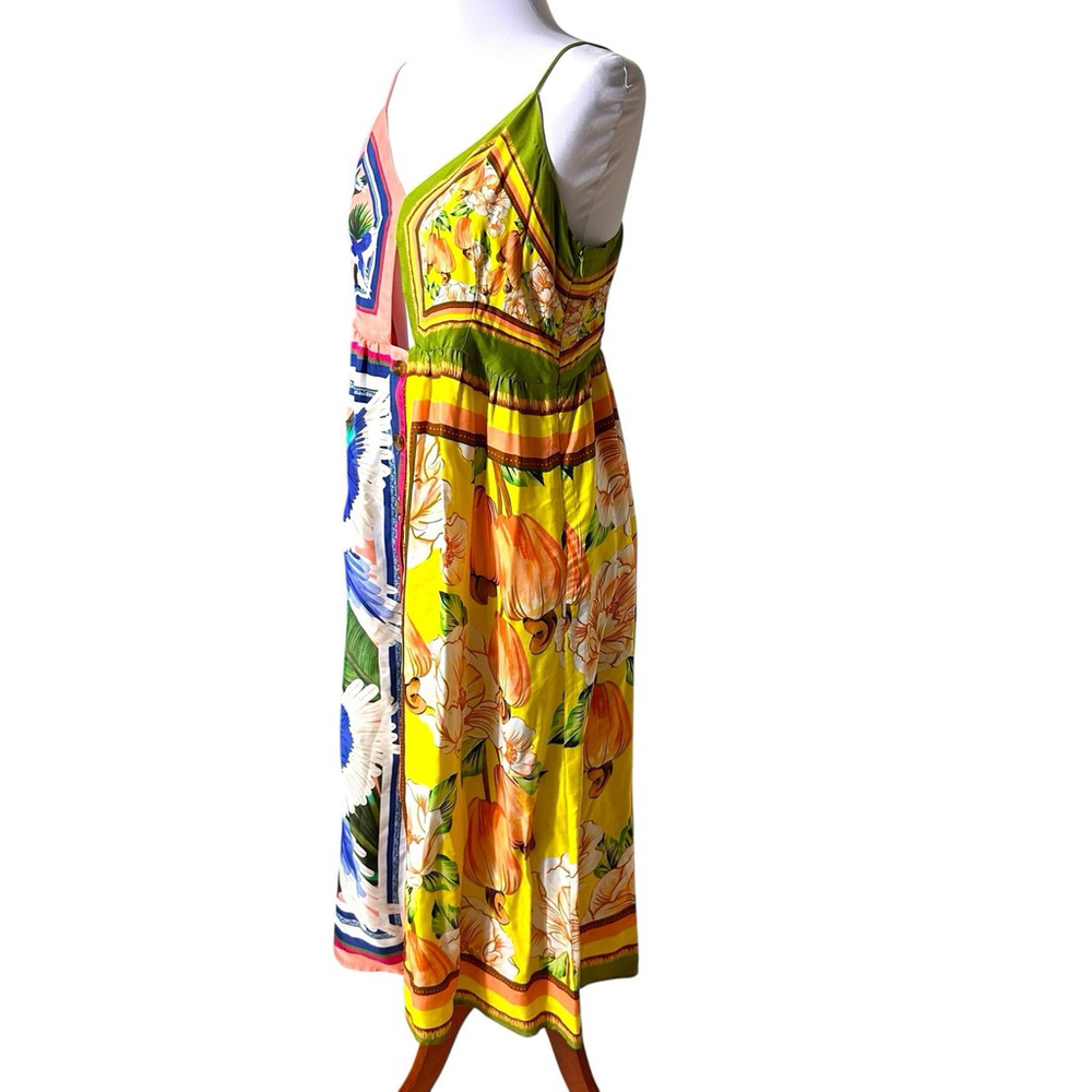Farm Rio Double Scarf Pastel Midi Dress Cut Out Womens Large Tropical Buttons - Picture 4 of 14